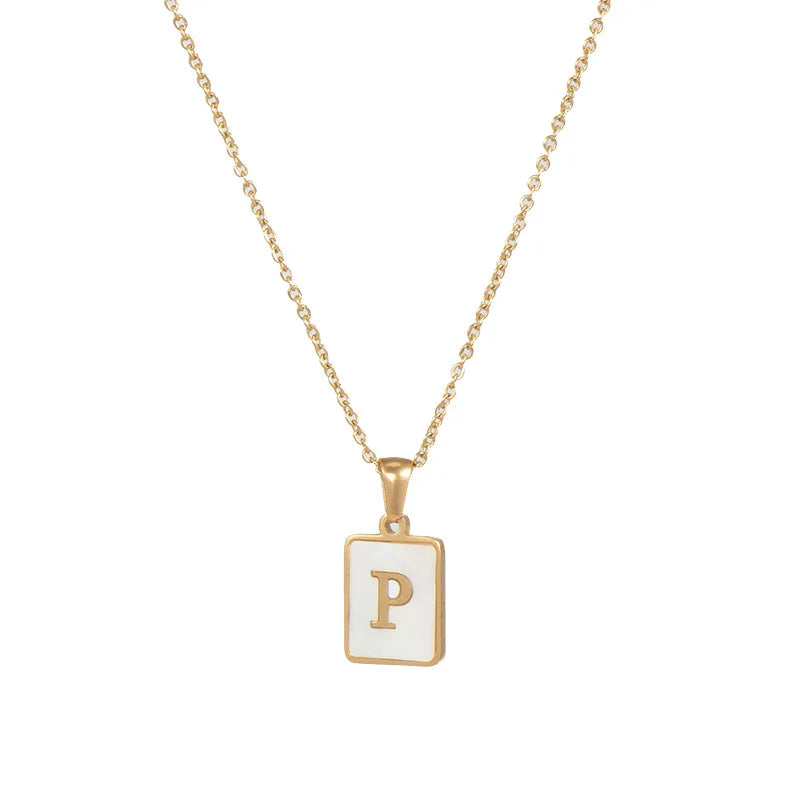 E.B.belle Minimalist Mother of Pearl Shell Stainless Steel Tarnish Free Initial Necklace Gold Plated Letter Necklace for Women