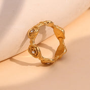 E.B.belle White Rhinestone Rose Flower Rings Elegant Style Women Jewelry 316L Stainless Steel Fashion Charm Hypoallergenic