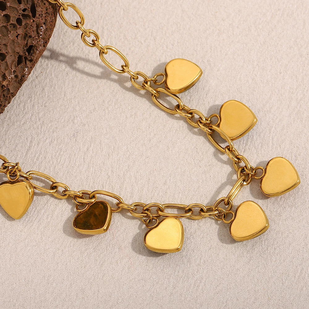 E.B.belle Exaggerated Colorful Gemstone Heart Pendants Necklace Summer Vacation PVD Plated Stainless Steel Fashion Jewelry