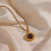 E.B.belle  Natural Stone Shiny Heart Zircon Pendant Necklace Gold Plated Stainless Steel Fashion Women Neck Jewelry