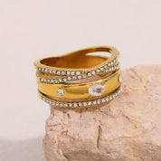 E.B.belle Creative Luxury Multipile Zircon Ring High Quality Stainless Steel 18K Gold Plated Party Statement Jewelry Accessories