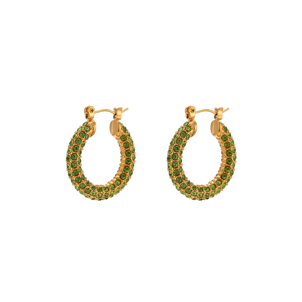 E.B.belle New Delicate Quality Luxury 3A Zircon Hoop Earrings Stainless Steel Jewelry 18K Gold Plated Clear Crystal Earrings