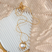 E.B.belle 2024 New Minimal Snake Chain Rectangle Large Cubic Zirconia Stone Pendant Necklace For Woman Stainless Steel Jewelry