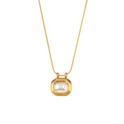 E.B.belle 2024 New Minimal Snake Chain Rectangle Large Cubic Zirconia Stone Pendant Necklace For Woman Stainless Steel Jewelry