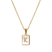 E.B.belle Minimalist Mother of Pearl Shell Stainless Steel Tarnish Free Initial Necklace Gold Plated Letter Necklace for Women