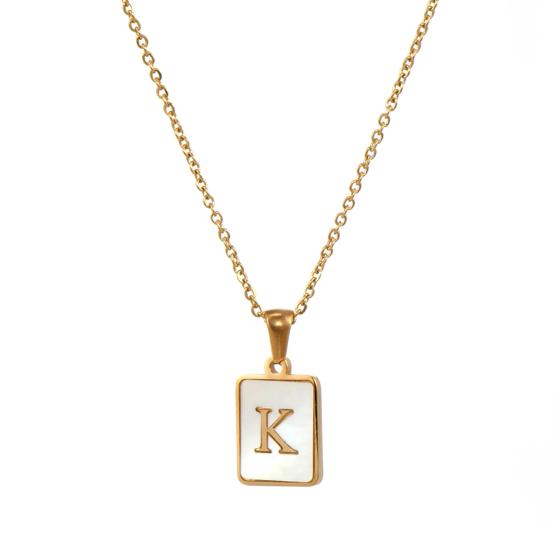 E.B.belle Minimalist Mother of Pearl Shell Stainless Steel Tarnish Free Initial Necklace Gold Plated Letter Necklace for Women