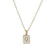 E.B.belle Minimalist Mother of Pearl Shell Stainless Steel Tarnish Free Initial Necklace Gold Plated Letter Necklace for Women