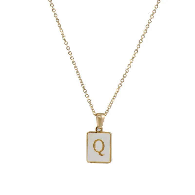 E.B.belle Minimalist Mother of Pearl Shell Stainless Steel Tarnish Free Initial Necklace Gold Plated Letter Necklace for Women