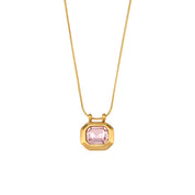 E.B.belle 2024 New Minimal Snake Chain Rectangle Large Cubic Zirconia Stone Pendant Necklace For Woman Stainless Steel Jewelry