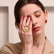 E.B.belle Elegant Big Bloom Imitation Pearl Stamen Ring Jewelry Stainless Steel Body Decoration Hypoallergenic For Ladies Charm