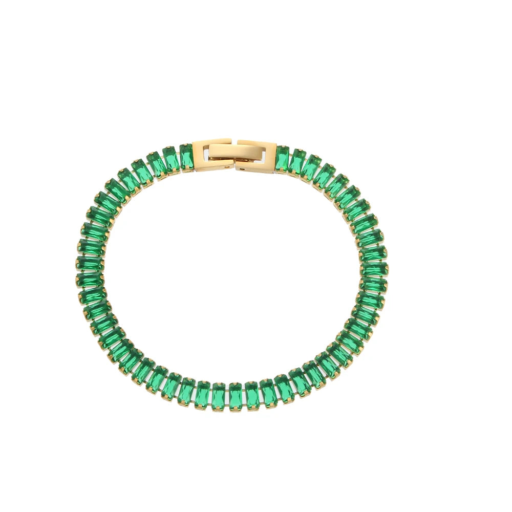 E.B.belle Luxury Christmas Jewelry Gift For Ladies Square Tennis Chain Choker Necklace Green Pink White Black Crystal Necklace