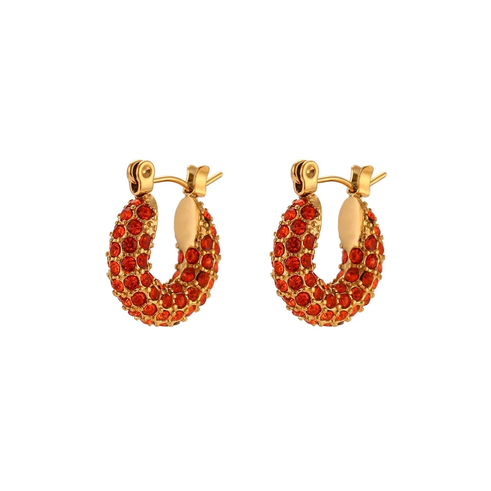 E.B.belle New Delicate Quality Luxury 3A Zircon Hoop Earrings Stainless Steel Jewelry 18K Gold Plated Clear Crystal Earrings