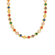 E.B.belle Multicolor Luxury Round Zircon Necklace Bracelet PVD Plated Stainless Steel Classic Style Party Shiny Chic Jewelry