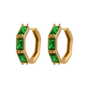 E.B.belle Bamboo Cubic Zirconia Stone Green Clear Small Huggies Hoop Earring Delicate Elegant Ladies Gold Plated Zircon Hoop