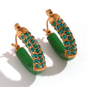 E.B.belle Purple Green White Enamel U Shaped Rhinestone Crystal Paved Y2K Hoop Earrings For Girls Female Ladies Colorful Earring