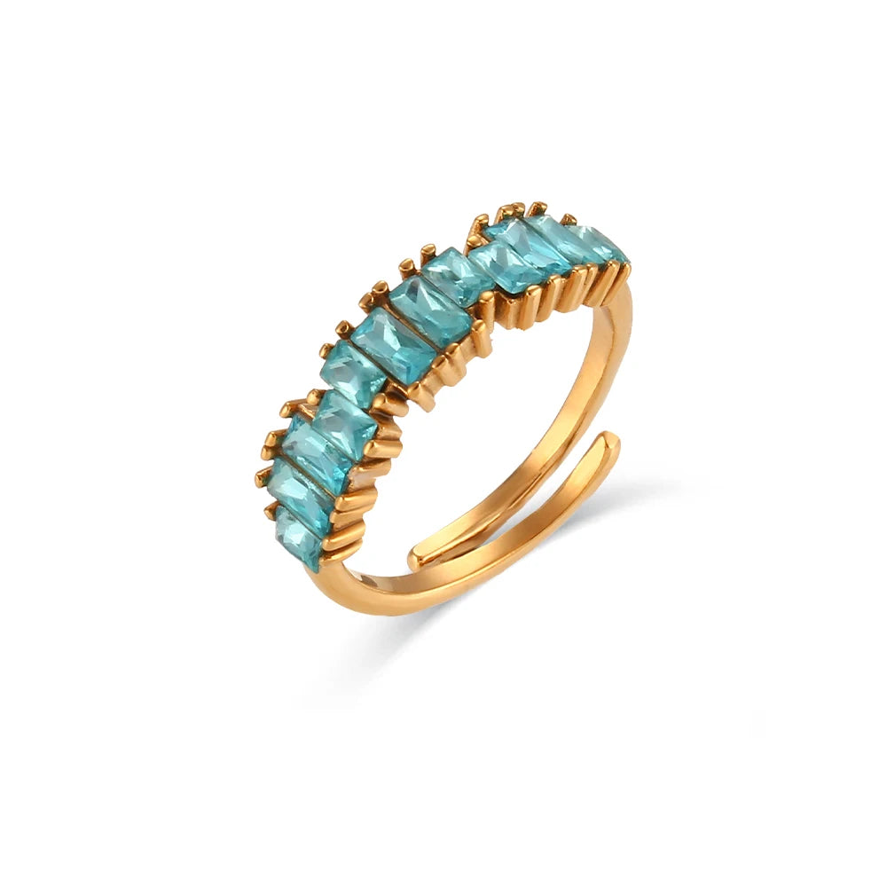 E.B.belle Full Cubic Zirconia Stone Shiny Green Pink Blue Crystal Zircon Adjustable Rings For Party Ladies Christmas Gift