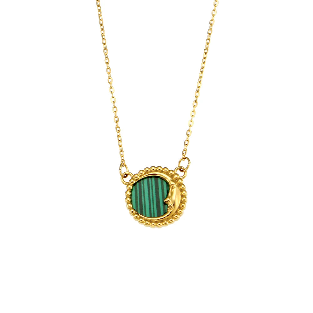 E.B.belle  Natural Stone Shiny Heart Zircon Pendant Necklace Gold Plated Stainless Steel Fashion Women Neck Jewelry
