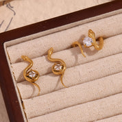 E.B.belle Square Zirconium Plate Snake Shaped Ring 316L Stainless Steel Accessories 18K Gold Plated Decoration