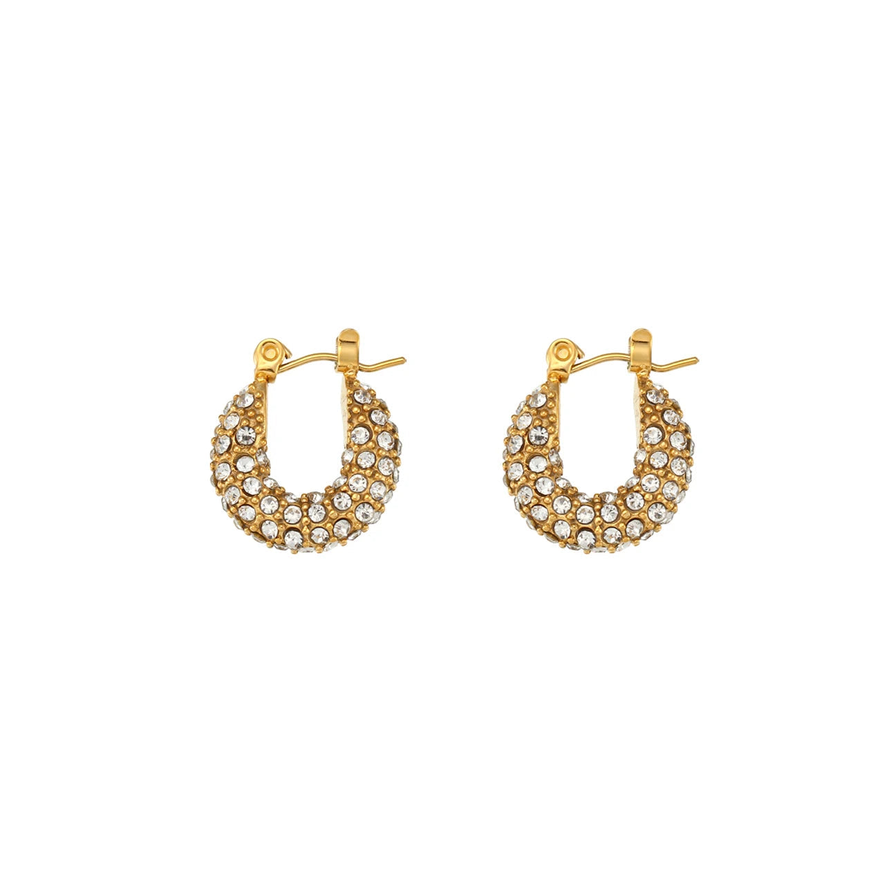 E.B.belle New Delicate Quality Luxury 3A Zircon Hoop Earrings Stainless Steel Jewelry 18K Gold Plated Clear Crystal Earrings