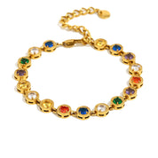 E.B.belle Multicolor Luxury Round Zircon Necklace Bracelet PVD Plated Stainless Steel Classic Style Party Shiny Chic Jewelry