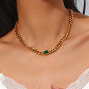 E.B.belle Square Zircon Stone Chunky Cuban Chain Necklace Fine Polished 316L Stainless Steel Statement Necklace For Women