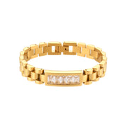 E.B.belle Oringinal Design Black White  3A Zircon Paved Watchband Wrist Bracelets For Women Stainless Steel Gold Plated Bangles