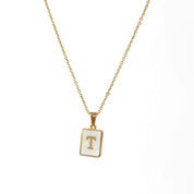 E.B.belle Minimalist Mother of Pearl Shell Stainless Steel Tarnish Free Initial Necklace Gold Plated Letter Necklace for Women