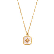 E.B.belle  Natural Stone Shiny Heart Zircon Pendant Necklace Gold Plated Stainless Steel Fashion Women Neck Jewelry