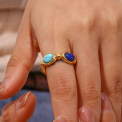 4 Colors Natural Stone Lapis Turquoise Carnelian Colorful Y2K Rings For Ladies Delicate Holiday Gold Plated Stainless Steel Ring