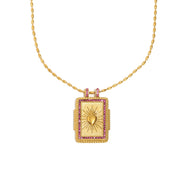 E.B.belle Colorful Enamel Square Zircon Pendant Necklace 18K Gold Plated Stainless Steel Fashion Neck Jewelry