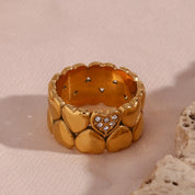 Rhinestone Filled Casting Mould Wide Band Y2K accessories Heart Rings For Girls Ladies Bold Stainless Steel Gold Plated Ring