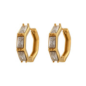 E.B.belle Bamboo Cubic Zirconia Stone Green Clear Small Huggies Hoop Earring Delicate Elegant Ladies Gold Plated Zircon Hoop