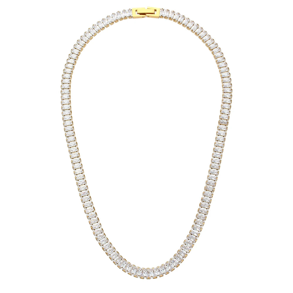 E.B.belle Luxury Christmas Jewelry Gift For Ladies Square Tennis Chain Choker Necklace Green Pink White Black Crystal Necklace