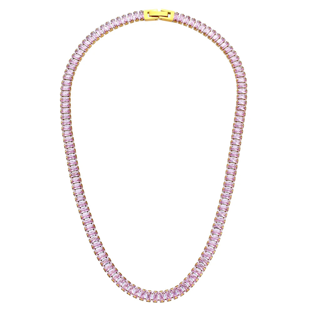 E.B.belle Luxury Christmas Jewelry Gift For Ladies Square Tennis Chain Choker Necklace Green Pink White Black Crystal Necklace