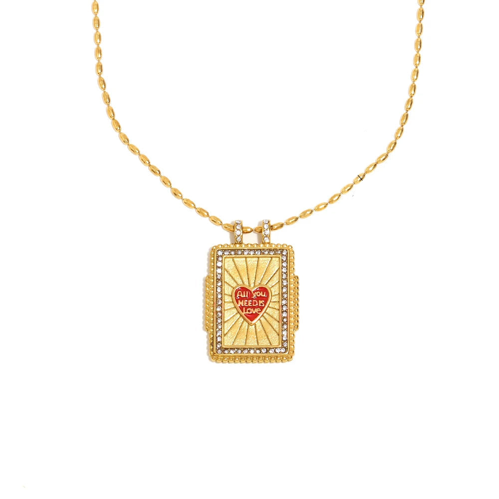 E.B.belle Colorful Enamel Square Zircon Pendant Necklace 18K Gold Plated Stainless Steel Fashion Neck Jewelry