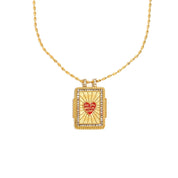 E.B.belle Colorful Enamel Square Zircon Pendant Necklace 18K Gold Plated Stainless Steel Fashion Neck Jewelry