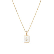E.B.belle Minimalist Mother of Pearl Shell Stainless Steel Tarnish Free Initial Necklace Gold Plated Letter Necklace for Women
