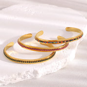 E.B.belle Fashion Waterproof Stainless Steel Shiny Colorful Turquoise Rhinestone Cuff Bracelets For Women Party Jewelry Gifts