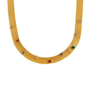 E.B.belle 18K Gold Plated New Net Colorful Zircon Choker Necklace Stainless Steel Women Party Jewelry