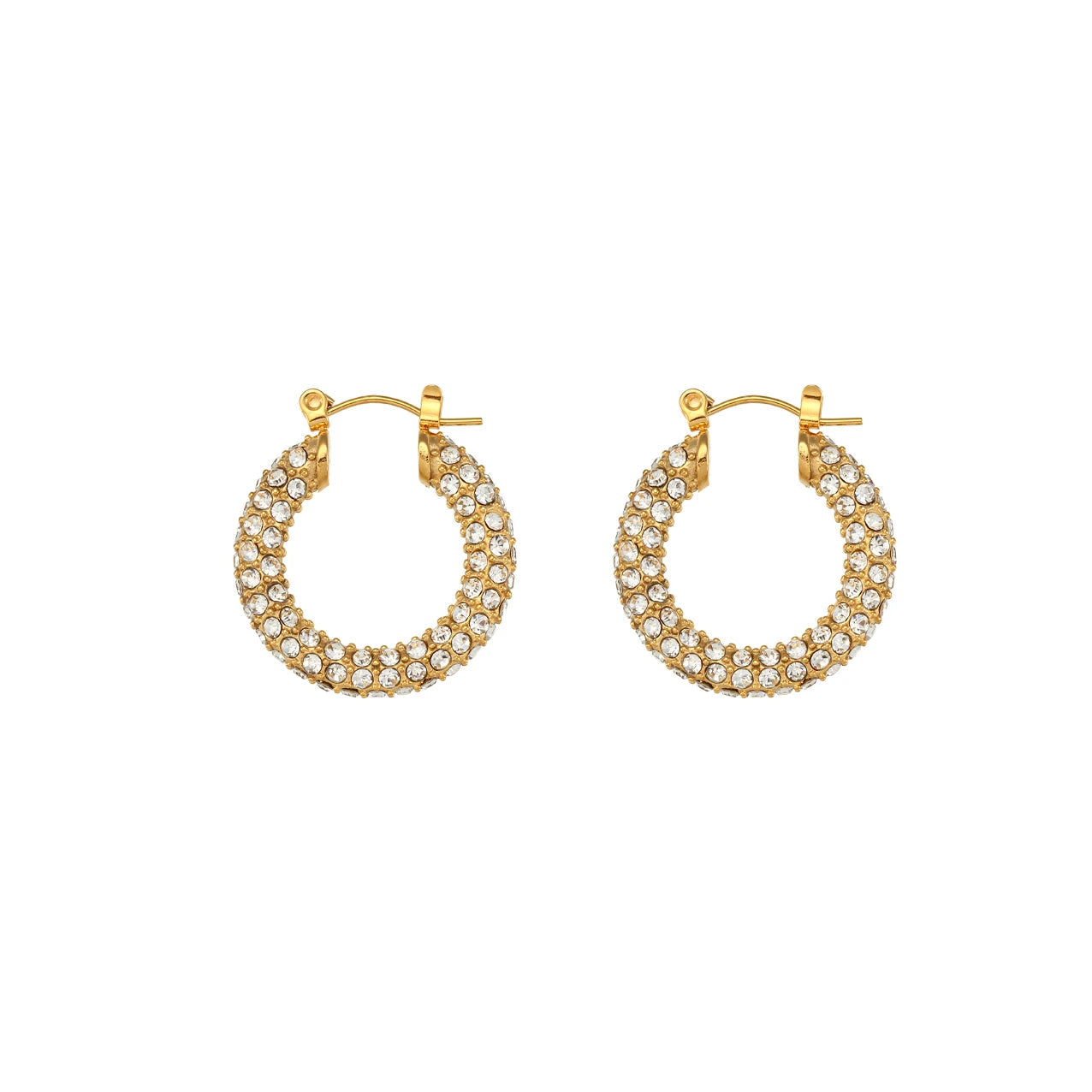 E.B.belle New Delicate Quality Luxury 3A Zircon Hoop Earrings Stainless Steel Jewelry 18K Gold Plated Clear Crystal Earrings