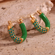E.B.belle Purple Green White Enamel U Shaped Rhinestone Crystal Paved Y2K Hoop Earrings For Girls Female Ladies Colorful Earring