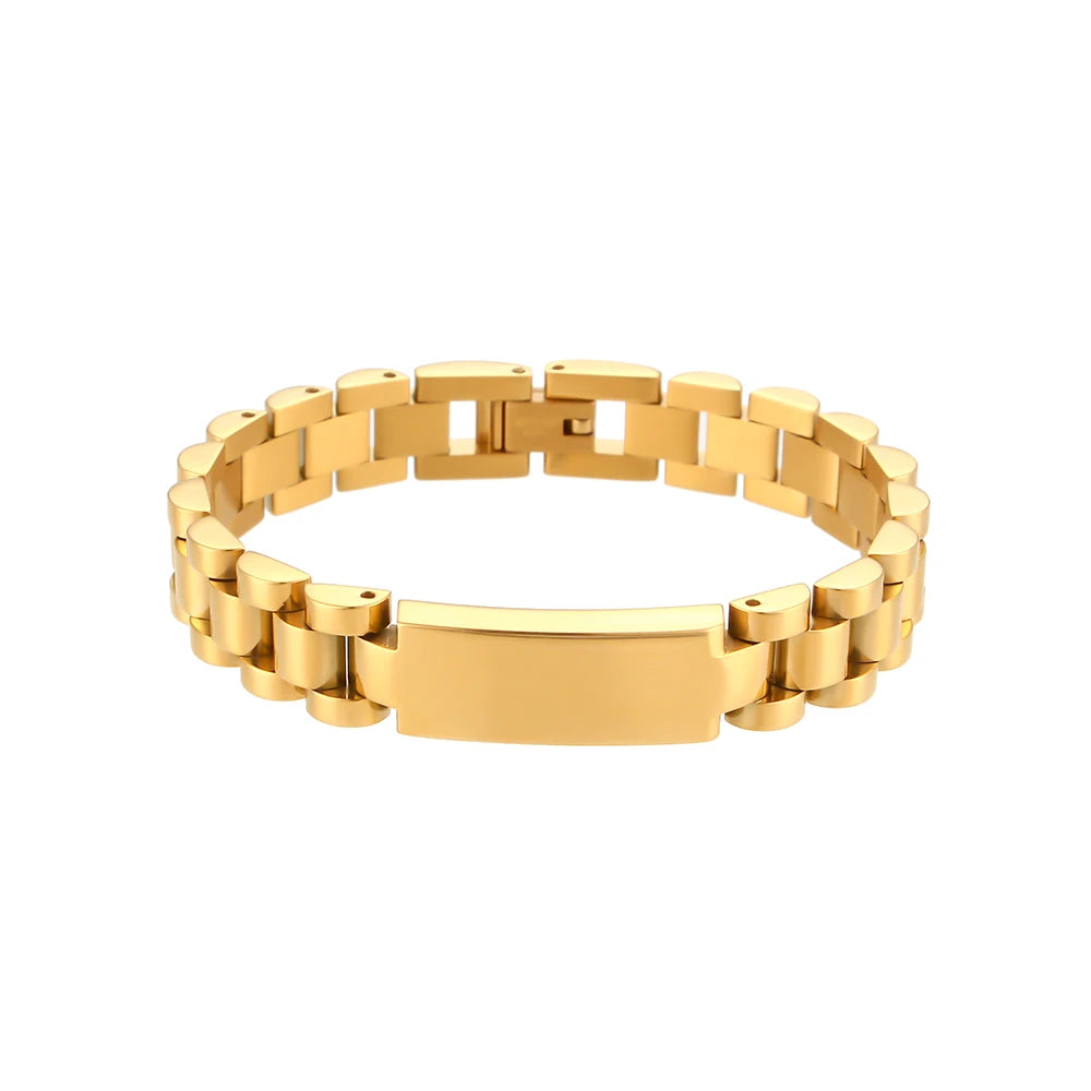 E.B.belle Oringinal Design Black White  3A Zircon Paved Watchband Wrist Bracelets For Women Stainless Steel Gold Plated Bangles