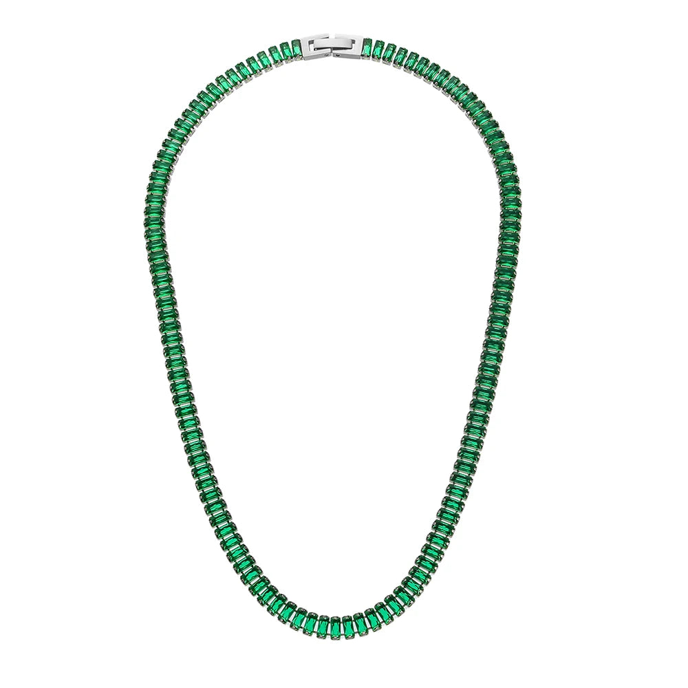 E.B.belle Luxury Christmas Jewelry Gift For Ladies Square Tennis Chain Choker Necklace Green Pink White Black Crystal Necklace