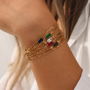 E.B.belle Double Layers Pig Nose Chain Shiny Zircon Bracelet PVD Plated Stainless Steel Women Jewelry Accessories