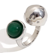 E.B.belle Double Balls Clip Agate Stone Opening Ring Waterproof 316L Stainless Steel Natural Stone Jewelry For Fashion Women