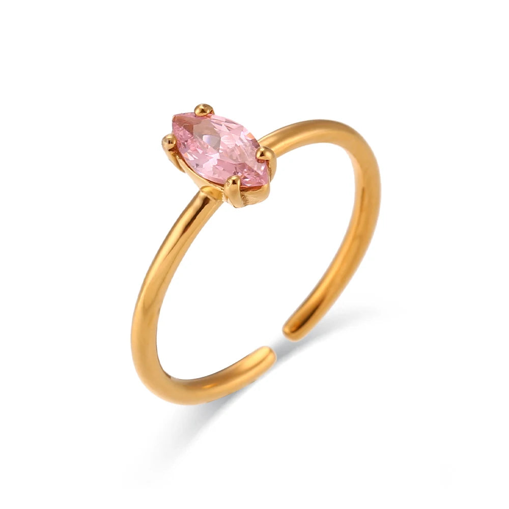 Minimalist Shiny Horseeye AAA Zircon Opening Stainless Steel Rings For Teens Trendy Woman Jewelry And Accessories 2024
