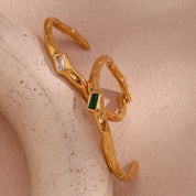 E.B.belle Irregular Opening Rectangular Zircon Bracelet 18K Gold Plated Green Color 316L Stainless Steel Women's Hand Bracelets