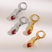 E.B.belle Creative Red Color Gemstone In Hand Hoop Earrings New Design Gold Plated Stainless Steel Women Jewelry Accessories