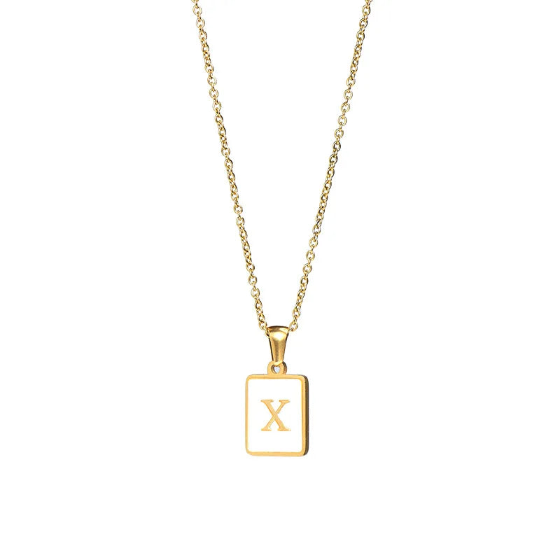 E.B.belle Minimalist Mother of Pearl Shell Stainless Steel Tarnish Free Initial Necklace Gold Plated Letter Necklace for Women