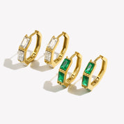 E.B.belle Bamboo Cubic Zirconia Stone Green Clear Small Huggies Hoop Earring Delicate Elegant Ladies Gold Plated Zircon Hoop
